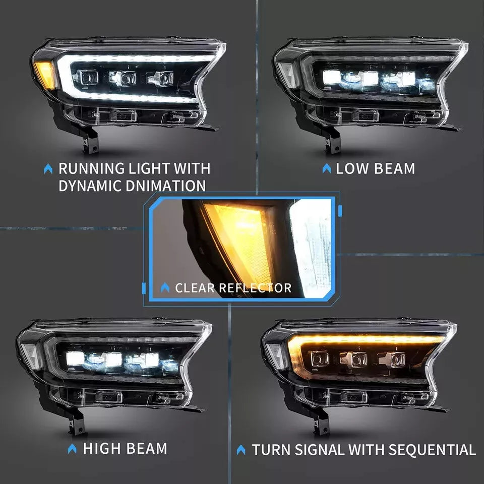 PAIR LED DRL PROJECTOR HEAD LIGHT LAMP FOR FORD RANGER T6 RAPTOR WILDTRAK 2015+