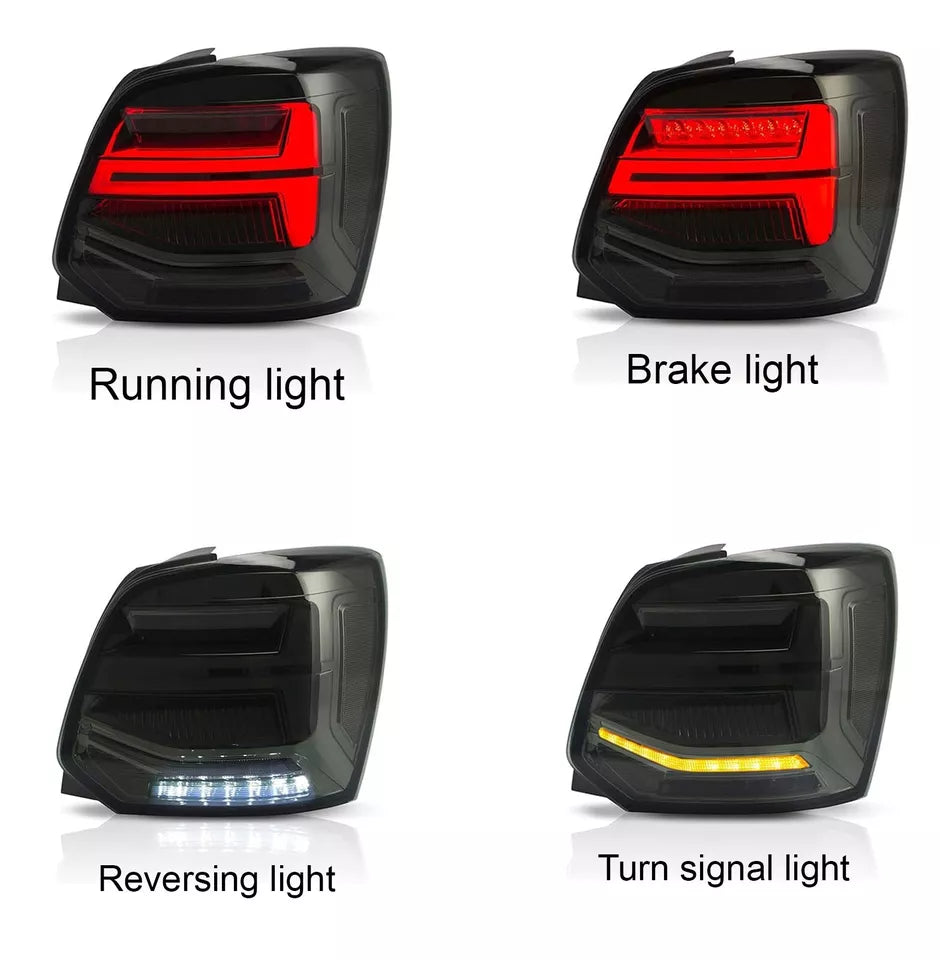 FULL SMOKED LED REAR TAIL LIGHTS BRAKE LAMP W/SEQUENTIAL FOR VW POLO 2011-2017