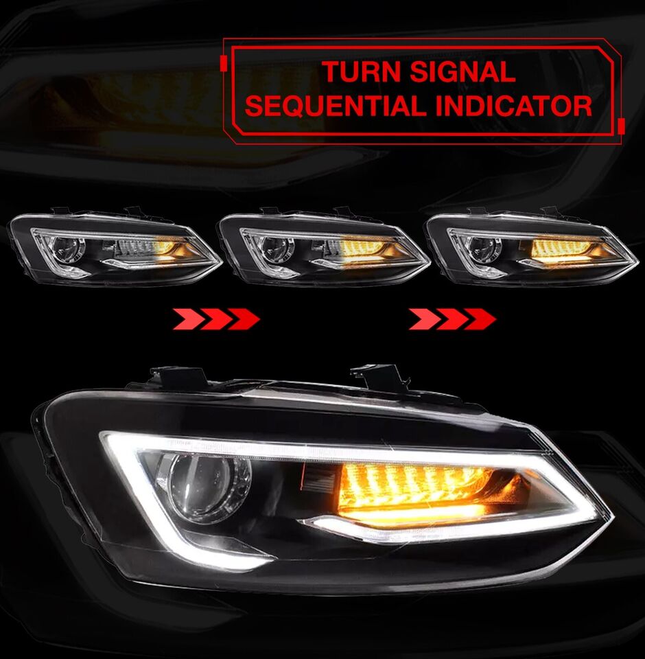 2X PAIR LED HEADLIGHTS LAMP FOR VW POLO MK5 SALOON HATCH W/SEQUENTIAL 2011-2017