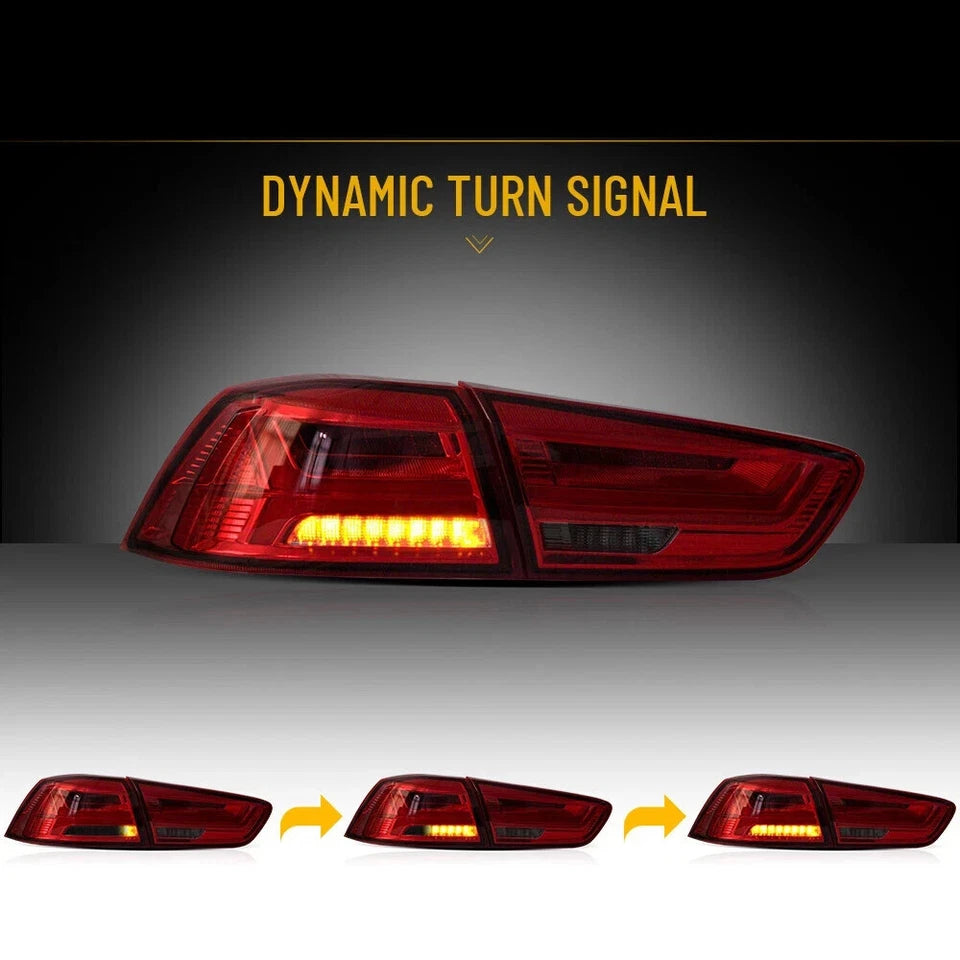 PAIR RED LED TAIL LIGHTS LAMP FOR MITSUBISHI LANCER/EVO X 2008-2017 W/SEQUENTIAL