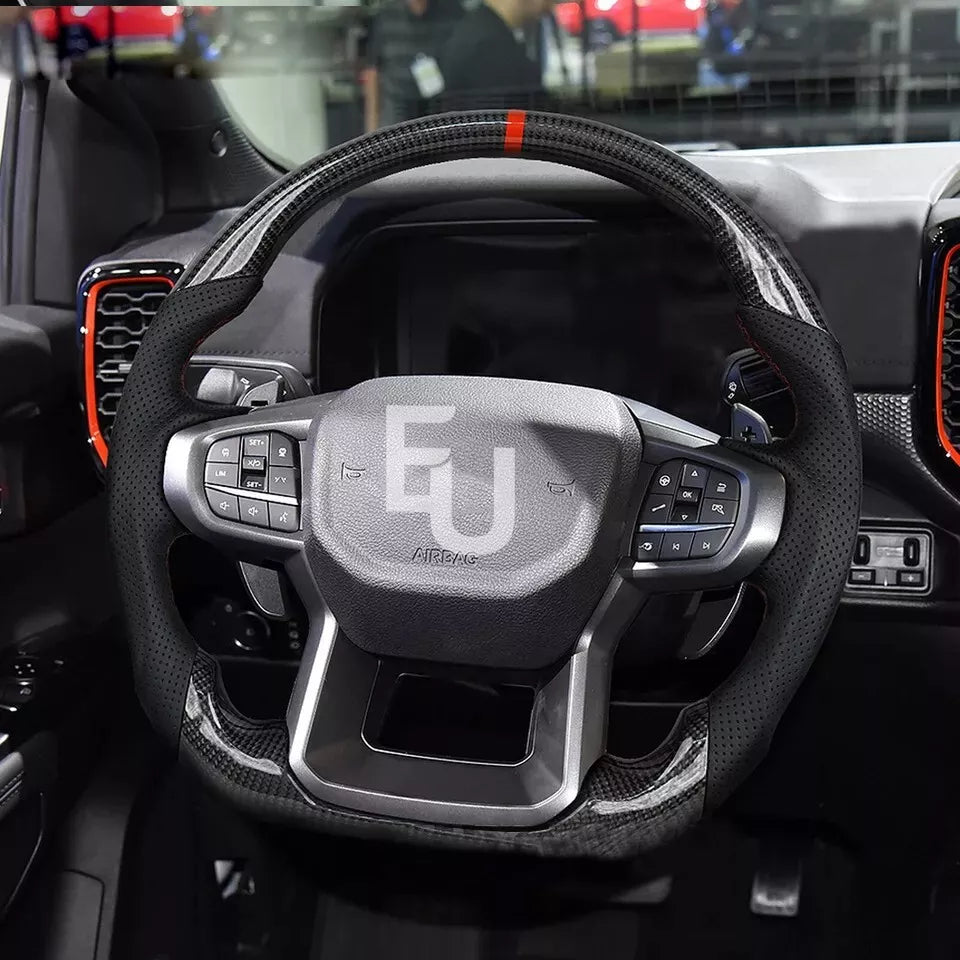 FOR FORD RANGER RAPTOR PY MK4 REAL CARBON FIBER LEATHER STEERING WHEEL 2023 ON