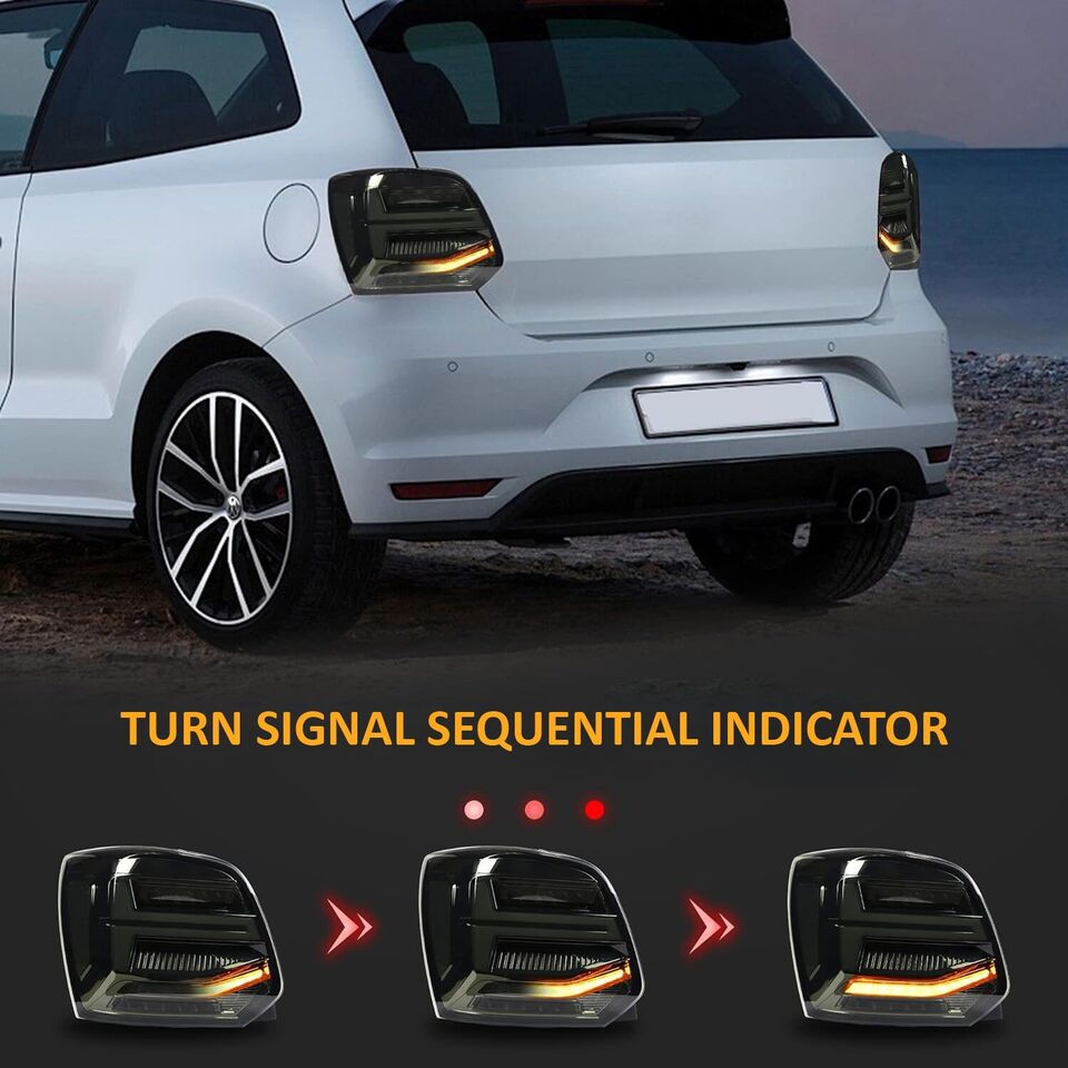 FULL SMOKED LED REAR TAIL LIGHTS BRAKE LAMP W/SEQUENTIAL FOR VW POLO 2011-2017