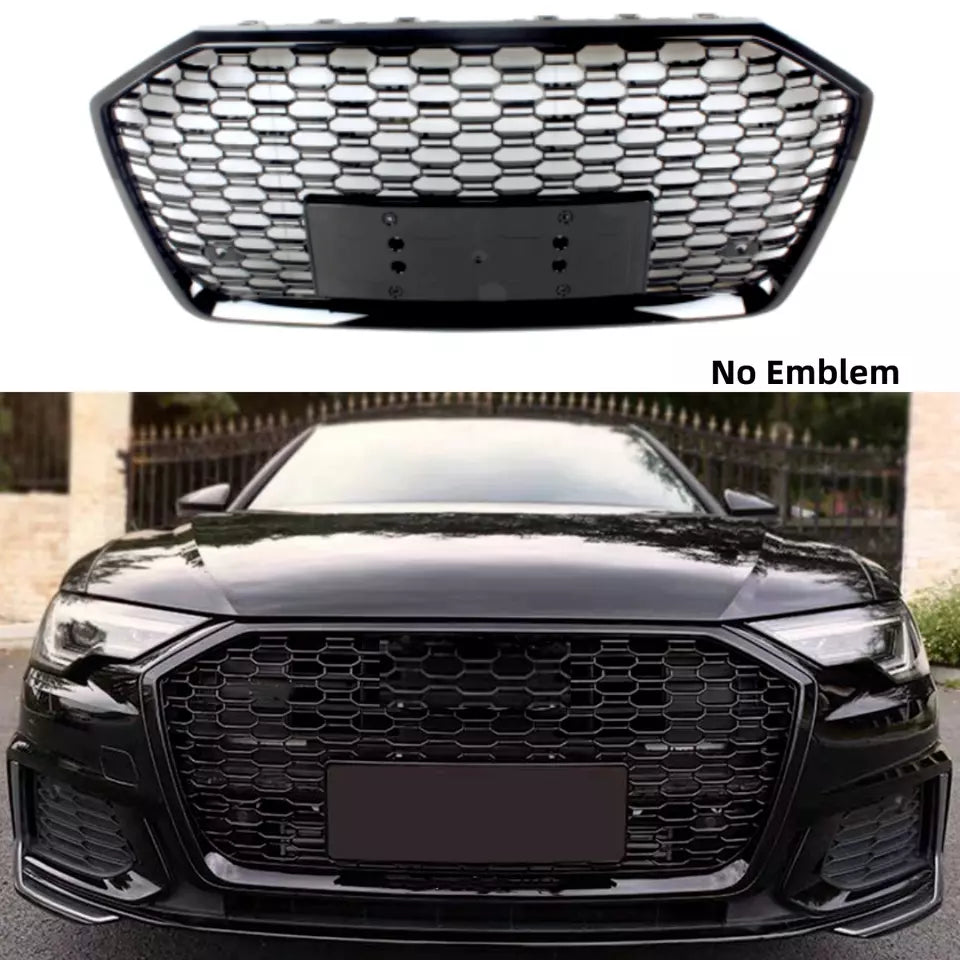 FOR AUDI A6 S6 C8 RS6 STYLE HONEYCOMB MESH FRONT GRILLE GRILL GLOSS BLACK 2018+