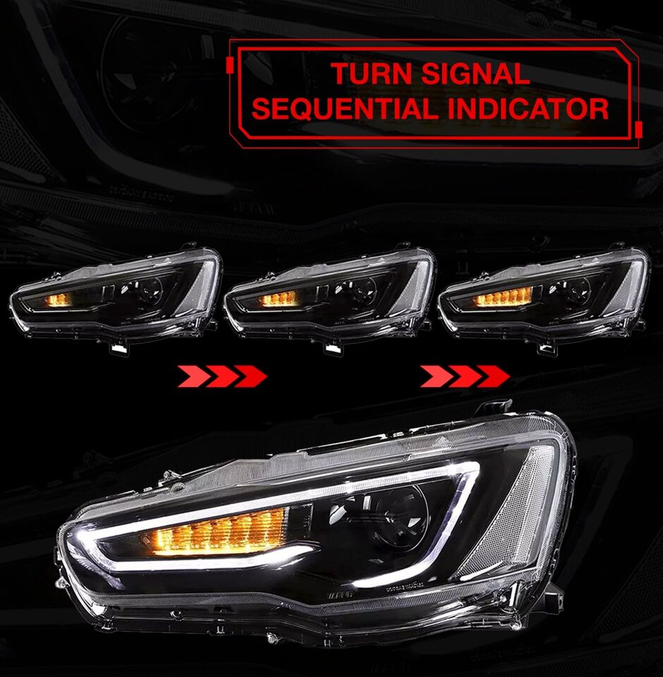 LED HEAD LIGHT LAMP FOR MITSUBISHI LANCER EVO X FULL BLACK LEFT+RIGHT 2008-2020