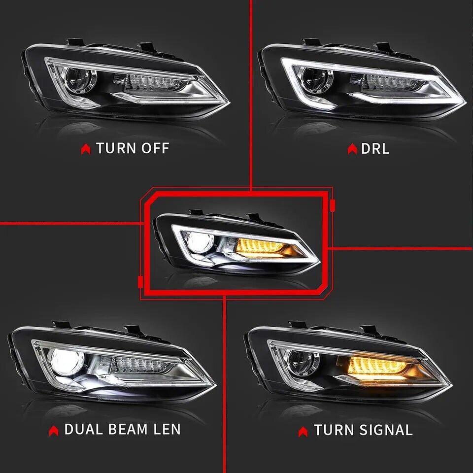 2X PAIR LED HEADLIGHTS LAMP FOR VW POLO MK5 SALOON HATCH W/SEQUENTIAL 2011-2017