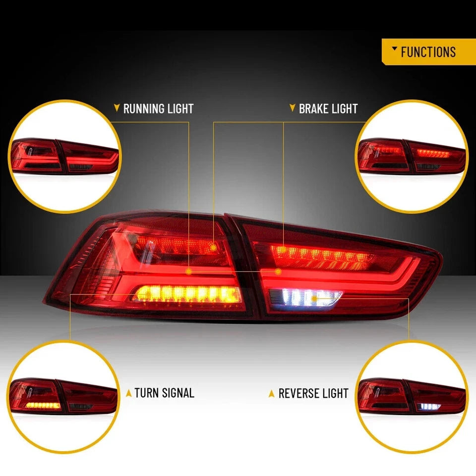 PAIR RED LED TAIL LIGHTS LAMP FOR MITSUBISHI LANCER/EVO X 2008-2017 W/SEQUENTIAL