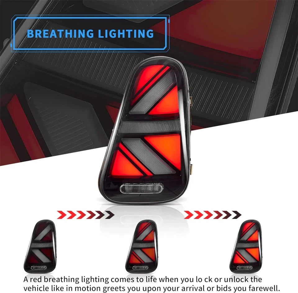 FOR MINI COOPER R50 R52 R53 CLEAR LED REAR LIGHTS BLACK HOUSING TAILLAMP 2001-06