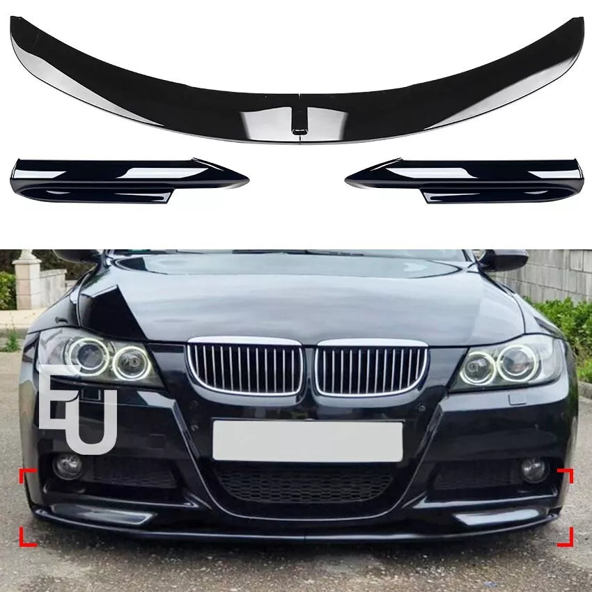 FOR BMW 3 SERIES E90 E91 M SPORT PRE-LCI FRONT SPLITTER LIP GLOSS BLACK 04-08