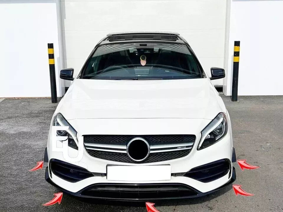 AERO KIT FOR MERCEDES A CLASS W176 AMG FRONT SPLITTER LIP FINS GLOSS BLACK 16-18