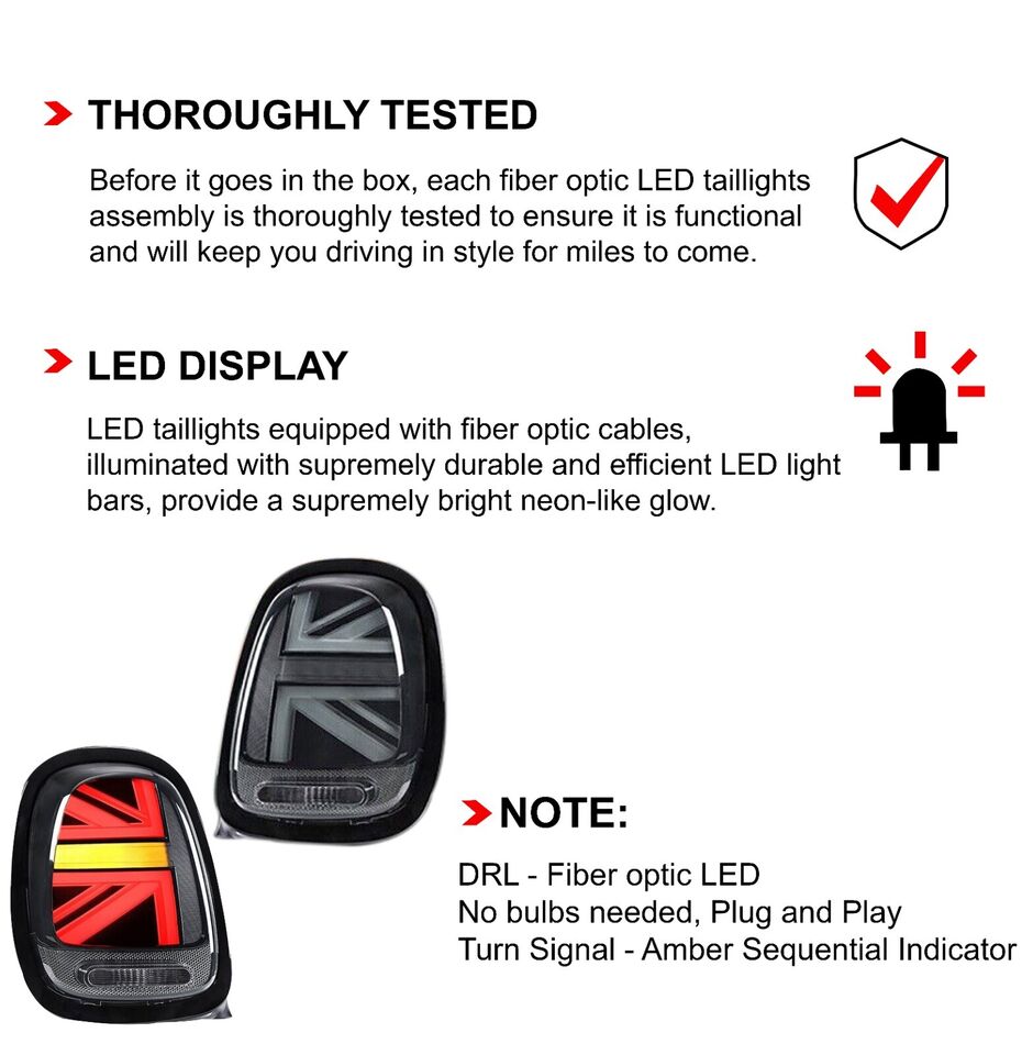 PAIR LED TAIL LIGHTS FOR MINI COOPER F55 F56 F57 2014-2022 UNION JACK REAR LAMP