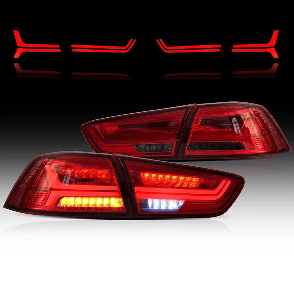 PAIR RED LED TAIL LIGHTS LAMP FOR MITSUBISHI LANCER/EVO X 2008-2017 W/SEQUENTIAL
