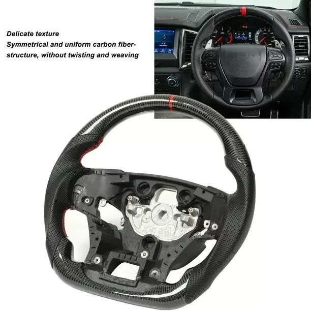REAL CARBON FIBER LEATHER STEERING WHEEL FOR FORD RANGER RAPTOR PX2 PX3 FACELIFT