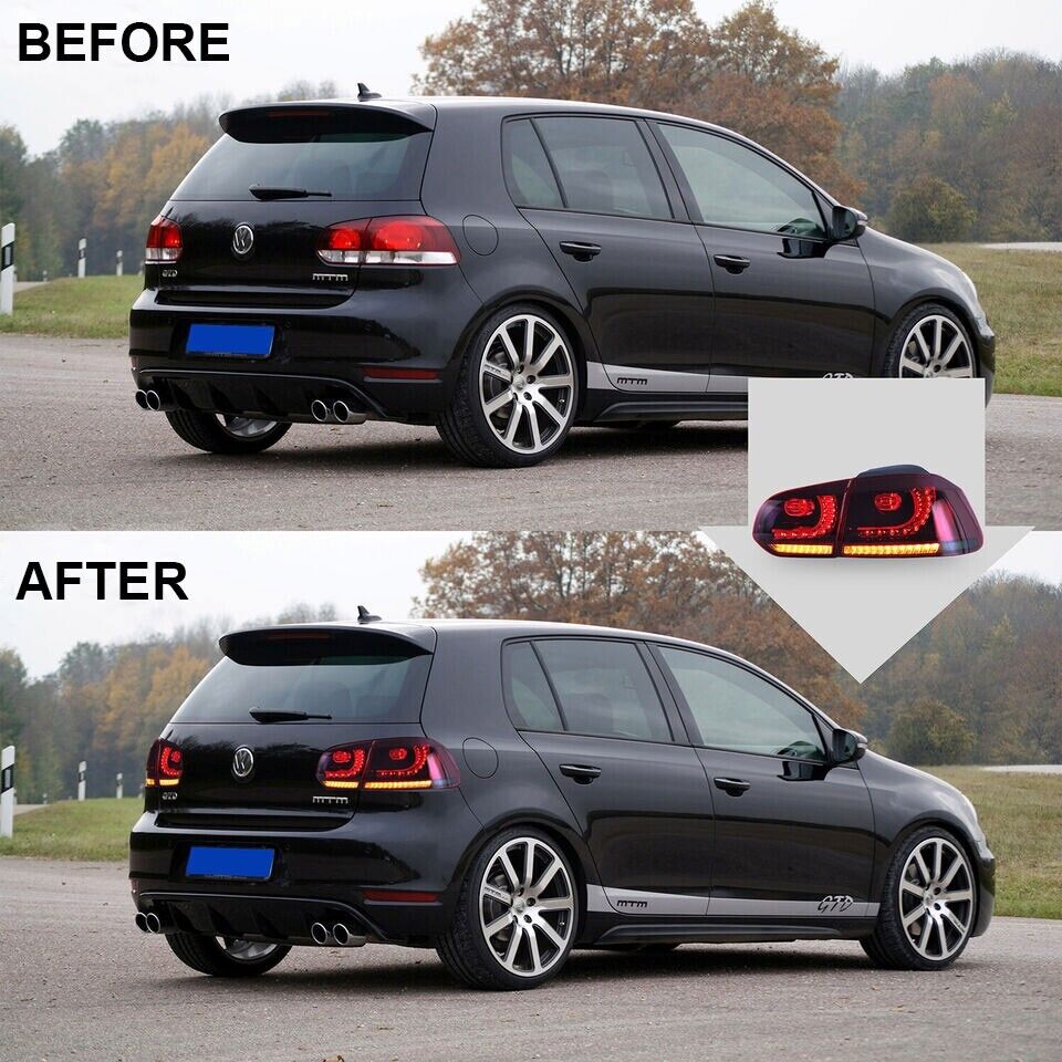PAIR RIGHT LEFT LED TAIL LIGHTS LAMP FOR VW GOLF MK6 GTI R 08-13 RED SMOKED REAR