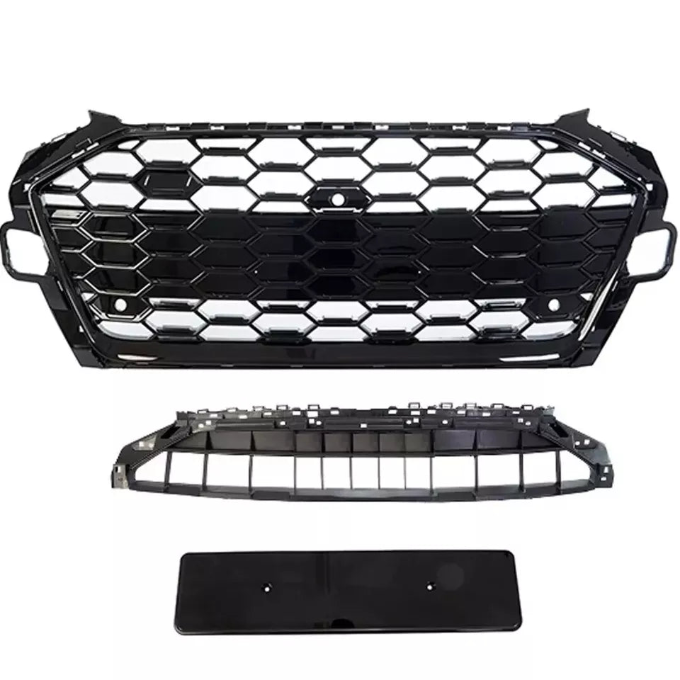 FOR AUDI A4 S4 B9.5 GRILLE RS STYLE HONEYCOMB RADIATOR BUMPER GLOSS BLACK 19-23