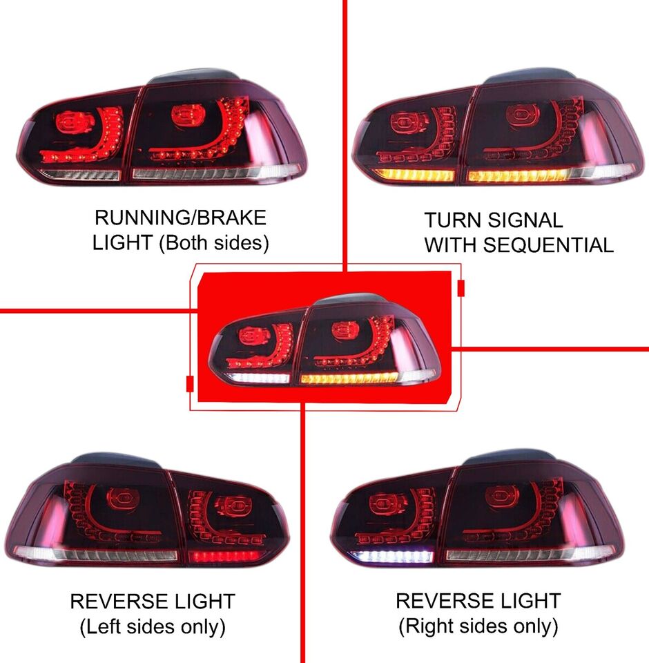 FOR VW GOLF MK6 LED R-DESIGN SEQUENTIAL SWIPE TAIL LIGHTS LAMP LAMPS SET PAIR