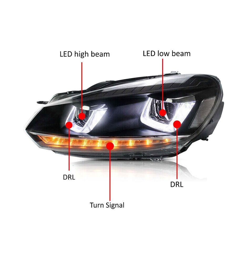 DYNAMIC SEQUENTIAL LED PROJECTOR HEADLIGHTS LAMP FOR VW GOLF 6 MK6 2008-2013