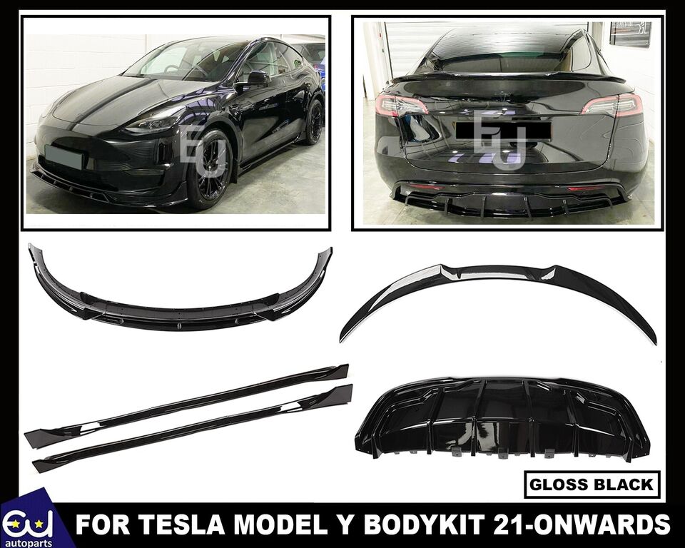 FOR TESLA MODEL Y BODYKIT BODY KIT FRONT LIP DIFFUSER SIDE SKIRT GLOSS BLACK 21+