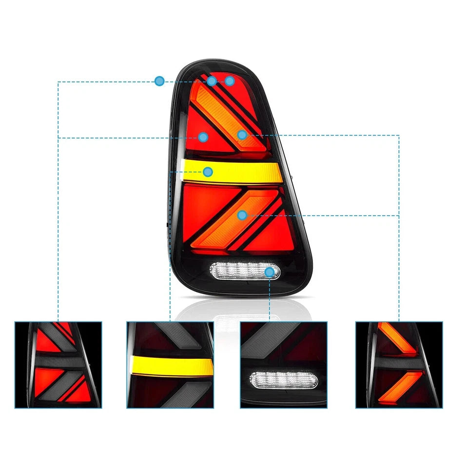 FOR MINI COOPER R50 R52 R53 CLEAR LED REAR LIGHTS BLACK HOUSING TAILLAMP 2001-06
