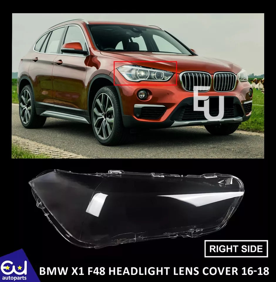 FOR BMW X1 F48 RIGHT SIDE FRONT HEADLIGHT LENS COVERS REPLACEMENT 2016-2018