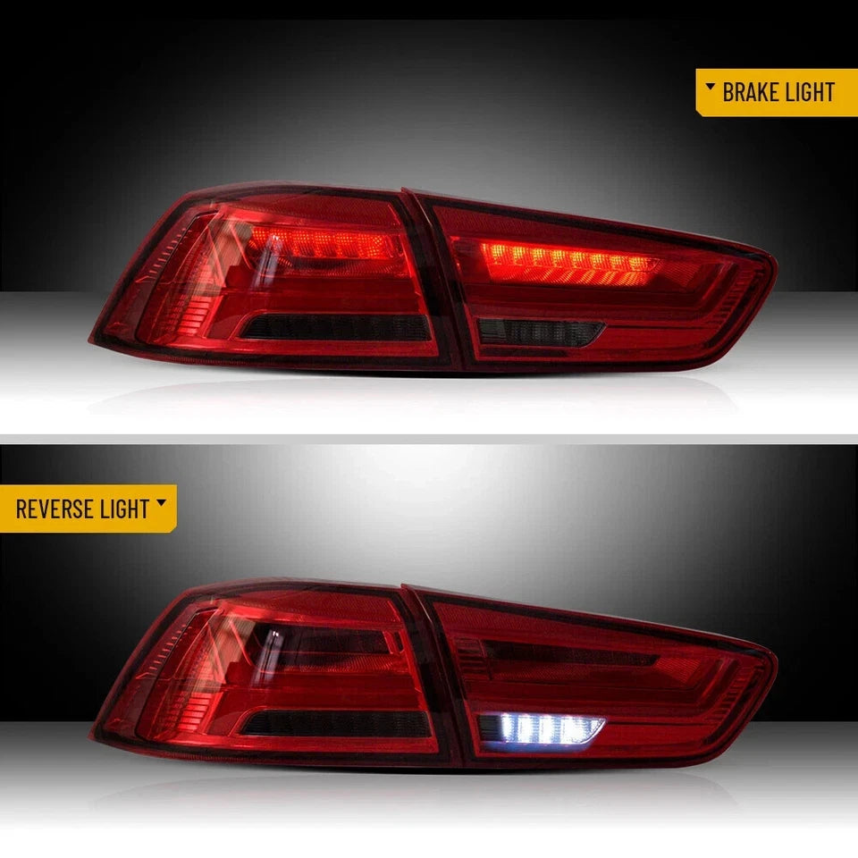 PAIR RED LED TAIL LIGHTS LAMP FOR MITSUBISHI LANCER/EVO X 2008-2017 W/SEQUENTIAL