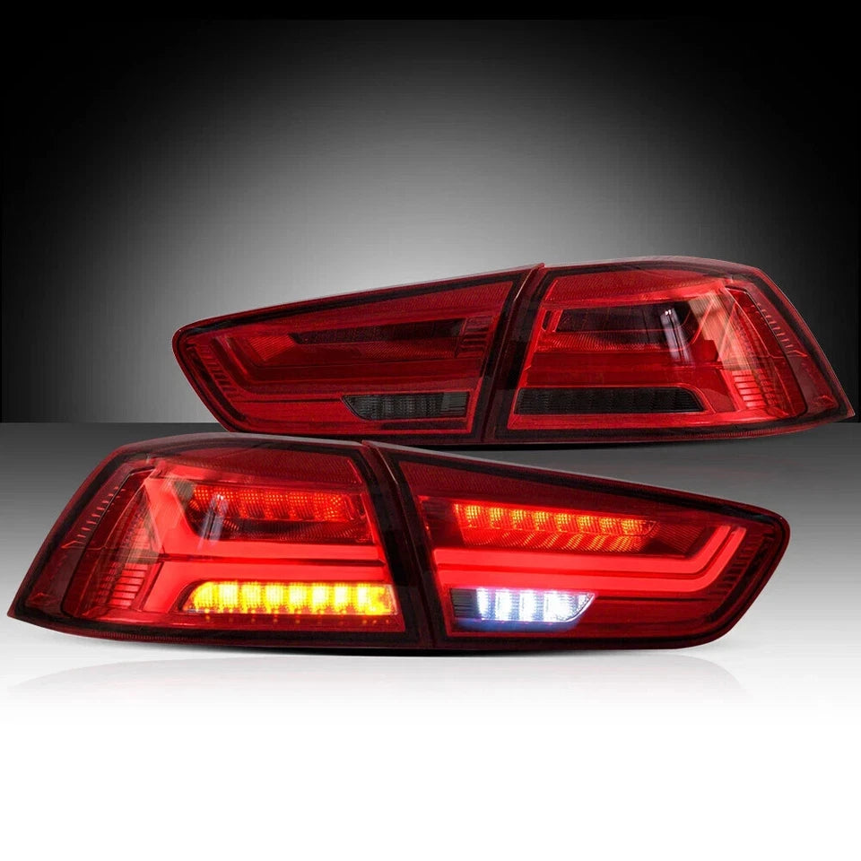 PAIR RED LED TAIL LIGHTS LAMP FOR MITSUBISHI LANCER/EVO X 2008-2017 W/SEQUENTIAL
