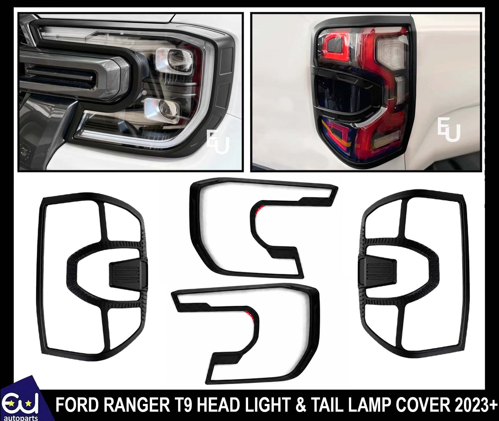 MATTE BLACK HEAD LIGHT TAIL LAMP COVER PROTECTION GUARD FOR FORD RANGER T9 2023+